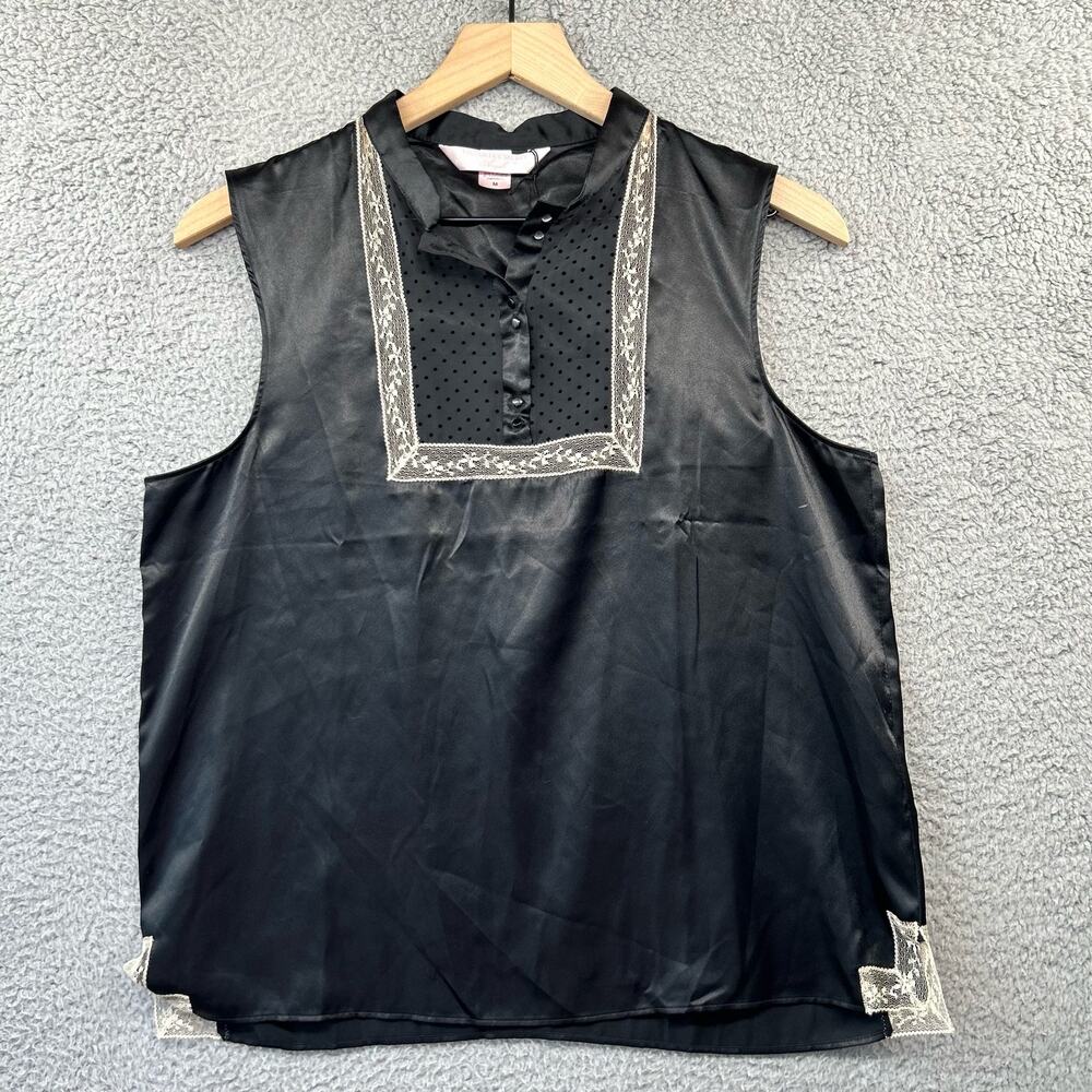VICTORIA'S SECRET ANGELS  Sleeveless Top M Medium Black Satin Lace Office Goth